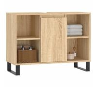 ATOMSTACK MAKER Armadietto da bagno in rovere Sonoma, 80 x 33 x 60 cm, con 1 anta e 4 scomparti aperti, piedini in ferro industriale, resistente all'umidità, mobile da bagno per uno spazio ordinato