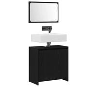 ATOMSTACK MAKER Armadietto da bagno nero effetto rovere, 60 x 33 x 60 cm, con specchio piatto, 2 ante a filo e maniglie argentate, moderno armadio in legno per bagno e WC degli ospiti