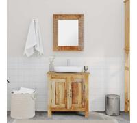 ATOMSTACK MAKER Cassettiera da bagno con armadietto a specchio in legno massiccio di mango (60 x 30 x 60 cm), 2 ripiani e foro per lavabo, set di mobili da bagno rustico con specchio da 45 x 55 cm