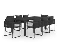 ATOMSTACK MAKER HOMELEN - Set da pranzo da giardino, 9 pezzi, in rattan PVC e alluminio, con piano in WPC, resistente alle intemperie, facile da montare, per terrazza, balcone, giardino, nero, 184,5 x