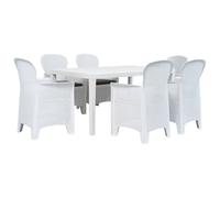 ATOMSTACK MAKER HOMELEN - Set di mobili da giardino, 7 pezzi, effetto rattan, in plastica, bianco, resistenti alle intemperie, impilabili, facili da montare, per terrazza, giardino, balcone