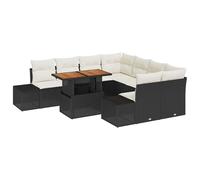 ATOMSTACK MAKER HOMELEN - Set di mobili da giardino in polyrattan, 9 pezzi, colore nero e crema, resistente alle intemperie, con tavolo in legno di acacia, configurazione modulare per terrazza
