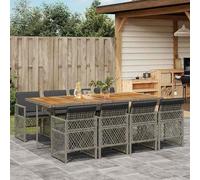 ATOMSTACK MAKER HOMELEN - Set di mobili da giardino in polyrattan, 9 pezzi, con sedie pieghevoli e cuscini lavabili, grigio, 220 x 106 cm, tavolo resistente ai raggi UV e alle intemperie, per terrazza
