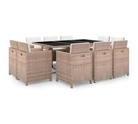 ATOMSTACK MAKER HOMELEN - Set di mobili da giardino in rattan, resistente alle intemperie, con piano in vetro, tavolo, 10 sedie, 20 cuscini, beige, bianco crema, per terrazza, balcone, giardino