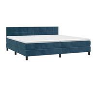 ATOMSTACK MAKER Letto a molle, 200 x 200 cm, con testiera regolabile in altezza, materasso a molle insacchettate e strisce LED, tessuto in velluto blu scuro, 2 pezzi, con topper incluso
