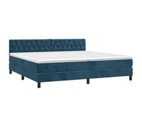 ATOMSTACK MAKER Letto a molle, 200 x 200 cm, con testiera regolabile in altezza, rivestimento in velluto blu scuro, materasso a molle insacchettate e striscia LED, con topper e istruzioni di montaggio