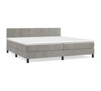 ATOMSTACK MAKER Letto a molle, 200 x 200 cm, grigio chiaro, testiera in velluto regolabile in altezza, materasso a molle insacchettate (2 x 100 x 200 cm) + topper comfort di 5 cm, per chi dorme sulla