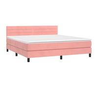 ATOMSTACK MAKER Letto a molle, rosa, 180 x 200 cm, con materasso a molle insacchettate, testiera in velluto regolabile in altezza e strisce LED, lussuoso letto per camera da letto in poliestere e