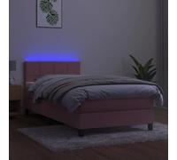ATOMSTACK MAKER Letto a molle, rosa, 80 x 200 cm, con materasso a molle insacchettate, testiera in velluto regolabile in altezza e strisce LED, morbido velluto di poliestere, altezza 20 cm, per camera