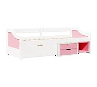 ATOMSTACK MAKER Letto giornaliero con contenitore, 90 x 200 cm, bianco/rosa, legno di pino massiccio, 2 cassetti piccoli + 1 grande su ruote + scomparto girevole, ideale per camera da letto o