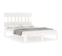ATOMSTACK MAKER Letto in legno massello di pino bianco, con testiera integrata, 193,5 x 123,5 x 81 cm, ideale per materasso da 120 x 190 cm, design rustico ed elegante per adulti