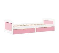 ATOMSTACK MAKER Letto quotidiano con 2 cassetti e spazio portaoggetti, 90 x 200 cm, in legno di pino massiccio, bianco/rosa, ideale come divano e letto per gli ospiti, senza materasso (serie iRun)