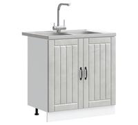 ATOMSTACK MAKER Lucca - Mobile sottolavello da 80 x 46 x 81,5 cm, grigio cemento, in legno, con lavello e scolapiatti, moderno mobile da cucina per interni, 2 ante, a incasso, poggiapiedi stabili