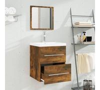 ATOMSTACK MAKER Mobile da bagno con lavabo da incasso in legno (rovere affumicato), 41 x 38,5 x 48 cm, lavabo in ceramica bianca con troppopieno, montaggio a parete, mobile bagno con cassetto