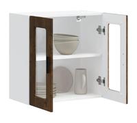 ATOMSTACK MAKER Mobile da cucina sospeso da 60 cm, in legno di rovere affumicato, con ante in vetro, mobile da cucina a parete per piatti e pentole, serie Porto, portata 75 kg