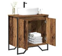 ATOMSTACK MAKER Mobile per lavandino, effetto legno anticato, 60 x 35 x 60 cm, armadietto minimalista in legno con 2 ante e gambe stabili in acciaio, colore nero/grigio, per bagno moderno