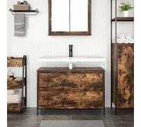 ATOMSTACK MAKER Mobile sottolavabo 90 cm, in legno di rovere affumicato, con cassetto scorrevole e scomparto aperto, mobile bagno con molla a gas, max 60 kg, supporto a parete incluso