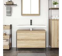 ATOMSTACK MAKER Mobile sottolavabo 90 cm, rovere Sonoma, in legno con cassetto scorrevole e vano pressione a gas, mobile da bagno per lavandino, portata 60 kg, supporto a parete incluso