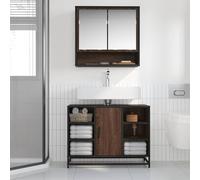 ATOMSTACK MAKER Mobile sottolavabo da 80 cm, effetto rovere marrone, in legno e metallo, mobile da bagno retrò con grande superficie di appoggio, telaio robusto e supporto da parete, portata 60 kg