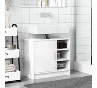 ATOMSTACK MAKER Mobile sottolavello, 63 x 29 x 55 cm, bianco, in legno con 1 anta e 3 scomparti aperti, resistente all'umidità, portata 70 kg, per bagno, con supporto da parete incluso