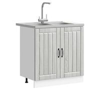 ATOMSTACK MAKER Mobile sottolavello Lucca, 80 x 46 x 81,5 cm, grigio Sonoma, in legno con ante a filo, 2 ante, con lavello e set di sgocciolamento, per cucine moderne
