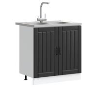 ATOMSTACK MAKER Mobile sottolavello Lucca 80 x 46 x 81,5 cm, nero, in legno, 2 ante a filo con maniglie ad arco, poggiapiedi stabili, con lavello e scolapiatti, per cucine moderne