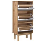 ATOMSTACK MAKER Scarpiera con 3 cassetti pieghevoli in legno di pino massiccio (marrone/bianco, 55 x 35 x 120 cm), stabile armadio in legno per corridoio e ingresso, con supporto a parete