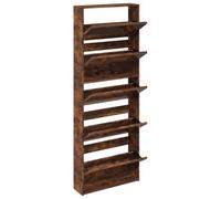 ATOMSTACK MAKER Scarpiera con 5 scomparti pieghevoli e specchio, effetto legno di rovere affumicato, 63 x 17 x 169,5 cm, per corridoio e soggiorno, fino a 20 paia di scarpe, montaggio a parete