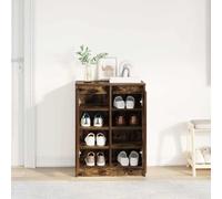 ATOMSTACK MAKER Scarpiera in legno (57 x 34 x 76 cm), effetto rovere affumicato, 2 ante e 8 ripiani regolabili, scarpiera stabile e resistente all'umidità, per corridoio e corridoio