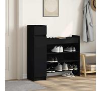 ATOMSTACK MAKER Scarpiera nera, 100,5 x 28 x 100 cm, in legno con 2 ante, 1 cassetto e 4 ripiani, 10 paia di scarpe, portata 117 kg, per corridoio e ingresso, supporto da parete incluso