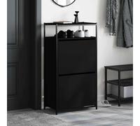 ATOMSTACK MAKER Scarpiera nera 60x34x112 cm in legno con 1 ripiano e 2 ante - Scarpiera salvaspazio per corridoio, ingresso e ripostiglio, max. 50 kg, incluso supporto a parete