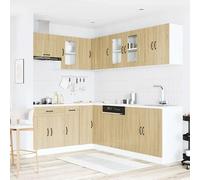 ATOMSTACK MAKER Set di 11 mobili da cucina Kalmar in rovere Sonoma, in legno e vetro, altezza 81,5 cm, con mobiletto sottolavello, elementi angolari e pannello per lavastoviglie, per cucina da incasso