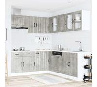 ATOMSTACK MAKER Set di 11 mobili da cucina Lucca in grigio cemento, legno di alta qualità con vetro, piedini regolabili e molto spazio (80-57 cm di larghezza, 46-57 cm di profondità, 40-81,5 cm di
