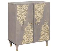 ATOMSTACK MAKER Set di 3 armadietti da bagno in legno massiccio di mango (180 x 33 x 75 cm), grigio oro con serigrafia dorata, montaggio a parete, 4 ante, cassetto e mensola, moderno e salvaspazio