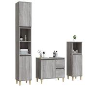 ATOMSTACK MAKER Set di 3 mobili da bagno grigio Sonoma: mobiletto sottolavabo (65x33x60 cm) + 2 pensili (30x30x100/190 cm), legno e eucalipto massiccio, resistente all'umidità