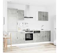 ATOMSTACK MAKER Set di 7 mobili da cucina in grigio cemento - Armadietti inferiori, pensili, armadietti da forno e pannello per lavastoviglie (serie Porto, materiale in legno, altezza 207 cm)