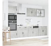 ATOMSTACK MAKER Set di 7 mobili da cucina Lucca in grigio cemento, in legno e vetro, con piedini regolabili, per cucina da incasso (mobile sottolavello, pensili, armadietto alto, pannello per