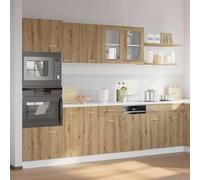 ATOMSTACK MAKER Set di 7 mobili da cucina Lyon in rovere Artisan, in legno e vetro, altezza 207 cm, con piedini regolabili, per lavello, microonde e lavastoviglie, con pensili e pensili
