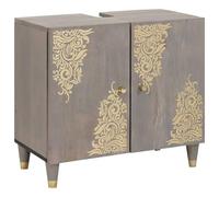 ATOMSTACK MAKER Set di armadietti da bagno a parete in legno massiccio di mango con serigrafia dorata, maniglie in ottone e specchio (62 x 33 x 58 cm + 50 x 70 cm), grigio