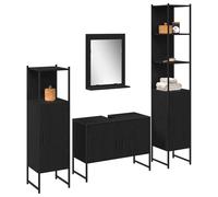 ATOMSTACK MAKER Set di mobili da bagno, 4 pezzi, nero, in legno con specchio, 8 ripiani e 4 ante, stile minimalista, 33 x 33 x 185,5 cm, resistente all'umidità e facile da pulire