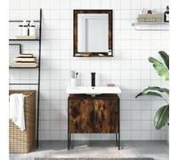 ATOMSTACK MAKER Set di mobili da bagno da 2 pezzi, in rovere affumicato e acciaio verniciato a polvere: mobiletto sottolavabo 60 cm + specchio con ripiano (50 x 10,5 cm), mobili da bagno per maggiore