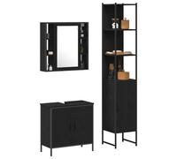 ATOMSTACK MAKER Set di mobili da bagno da 3 pezzi con specchio, mobiletto sottolavabo e armadietto alto, nero, in legno, 13 ripiani, 4 ante a filo, design moderno (33 x 33 x 185,5 cm)