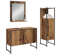 ATOMSTACK MAKER Set di mobili da bagno da 3 pezzi (specchio 50 x 60 cm, mobiletto inferiore 80 x 60 cm, scaffale 33 x 113,5 cm), marrone, in legno, montaggio a parete, con 3 ripiani e ante a filo