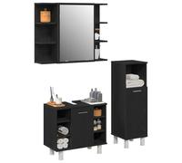 ATOMSTACK MAKER Set di mobili da bagno in legno nero, 3 pezzi, con specchio piatto (60 x 37 cm) e 3 ripiani, 30 x 30 x 99,5 cm, resistente all'umidità, montaggio a parete, per piccoli bagni