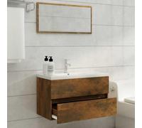 ATOMSTACK MAKER Set di mobili da bagno: mobiletto sottolavabo 80 cm + specchio 80 x 37 cm, legno di rovere affumicato, montaggio a parete, resistente all'umidità, design moderno per il bagno