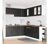 ATOMSTACK MAKER Set di mobili da cucina Kalmar da 11 pezzi, colore nero, in legno con frontali in vetro, mobiletto sottolavello, elementi angolari e pensili, mobili da cucina completi