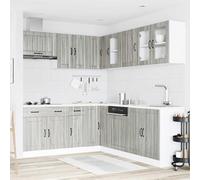 ATOMSTACK MAKER Set di mobili da cucina Lucca 11 pezzi in grigio sonoma - legno e vetro, altezza fino a 81,5 cm, con piedini regolabili, per cucine completamente arredate