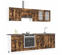 ATOMSTACK MAKER Set di mobili da cucina Lyon in legno di rovere affumicato, 8 pezzi (240 x 46 x 81,5 cm), con 2 cassetti, 11 ante a cerniera e mensole, montaggio a parete, per cucine interne moderne