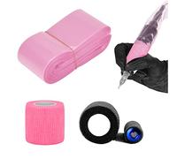 ATOMUS 100pcs Disposable Tattoo Clip Cord Sleeves Pink with 2pcs Self-adhesive Bandage Plastic Cover Bags Tattoo Pen Bag Tattoo Machine Accessories