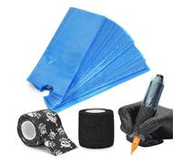 ATOMUS 200pcs Disposable Tattoo Pen Bag Black with 2pcs Self-adhesive Bandage Plastic Cover Bags Tattoo Machine Pen Bag Tattoo Machine Accessories